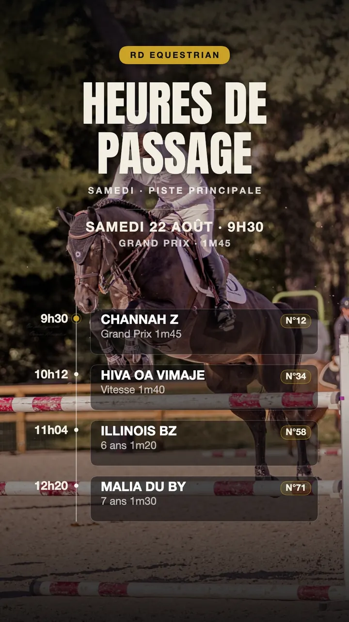 Story des heures de passage du samedi, quatre chevaux